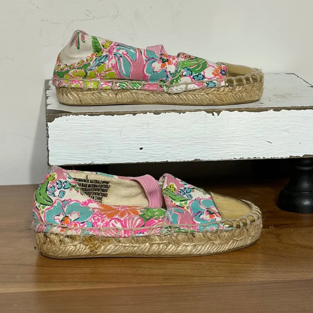 Lilly Pulitzer Target Toddler Girl Floral Espadrille Gold Toe Shoes Size 5